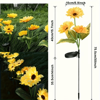 NEW Solar Sunflower Garden Light Outdoor Garden Decoration, 3 Flowers , 1 Stem - FranksFunkyStuff