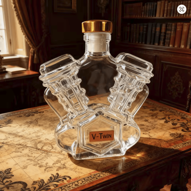 New V Twin Whiskey Bottle, H.D. Pan Head Style Engine Whiskey Bottle - FranksFunkyStuff