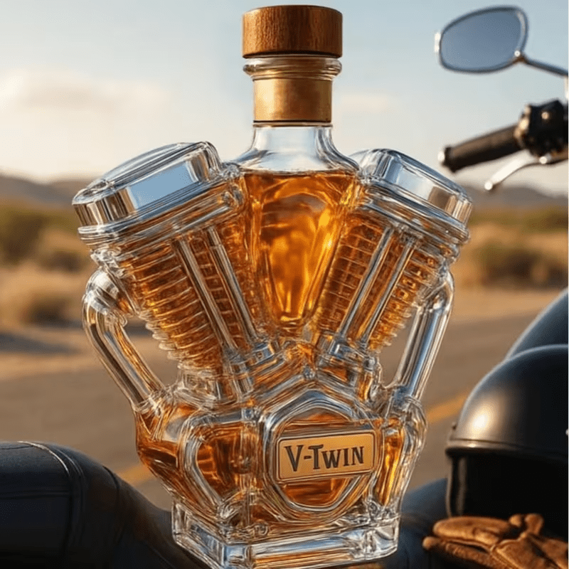 New V Twin Whiskey Bottle, H.D. Pan Head Style Engine Whiskey Bottle - FranksFunkyStuff