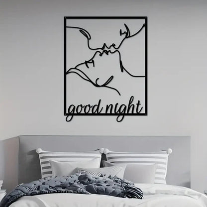 NEW Valentine Romantic Kissing Couple Goodnight Silohouette Metal Wall Art - FranksFunkyStuff