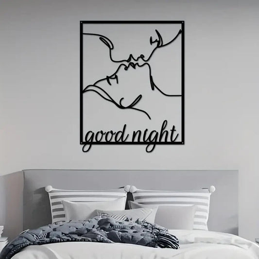NEW Valentine Romantic Kissing Couple Goodnight Silohouette Metal Wall Art - FranksFunkyStuff