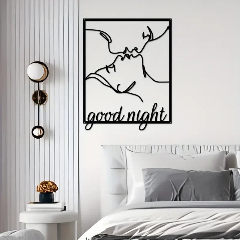NEW Valentine Romantic Kissing Couple Goodnight Silohouette Metal Wall Art - FranksFunkyStuff