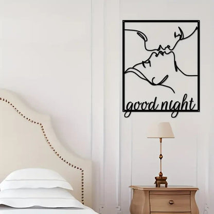 NEW Valentine Romantic Kissing Couple Goodnight Silohouette Metal Wall Art - FranksFunkyStuff