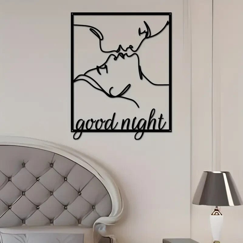 NEW Valentine Romantic Kissing Couple Goodnight Silohouette Metal Wall Art - FranksFunkyStuff