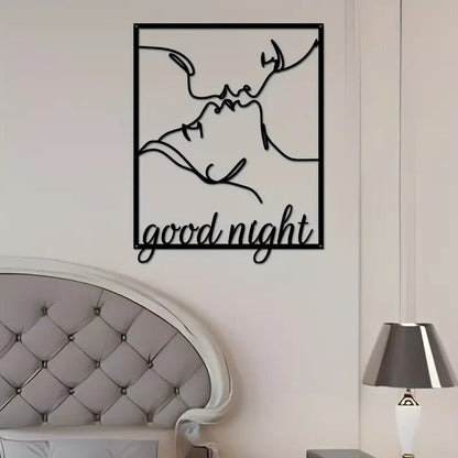 NEW Valentine Romantic Kissing Couple Goodnight Silohouette Metal Wall Art - FranksFunkyStuff