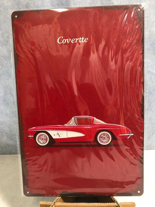 NEW Vintage CORVETTE Red Sports Car Metal Wall Art - FranksFunkyStuff