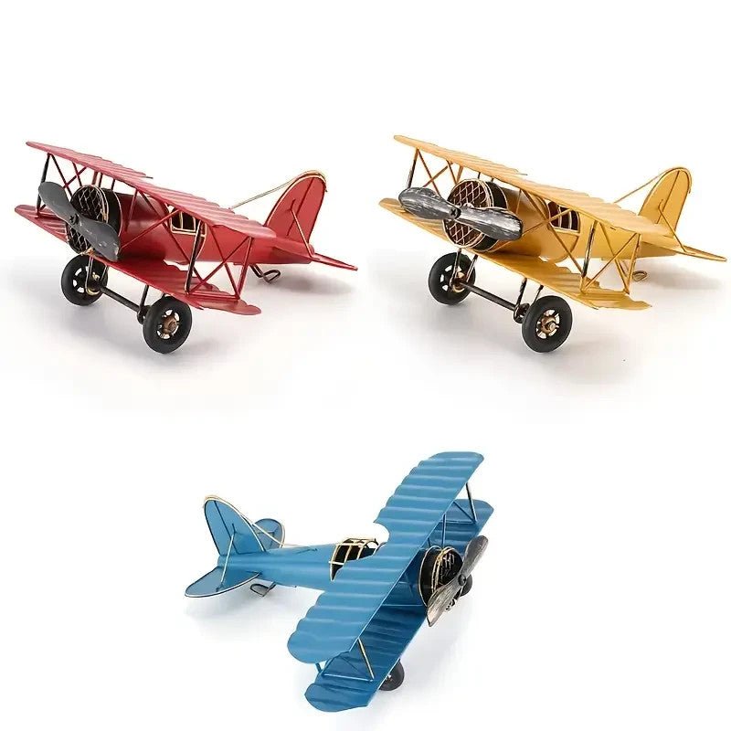 NEW Vintage Looking Metal Bi - plane Model - Classic Propeller Design - FranksFunkyStuff