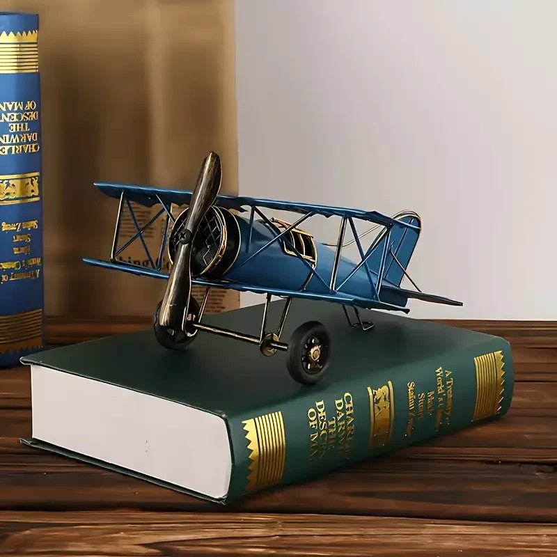 NEW Vintage Looking Metal Bi - plane Model - Classic Propeller Design - FranksFunkyStuff