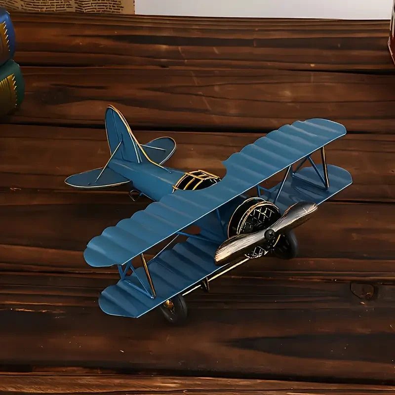 NEW Vintage Looking Metal Bi - plane Model - Classic Propeller Design - FranksFunkyStuff