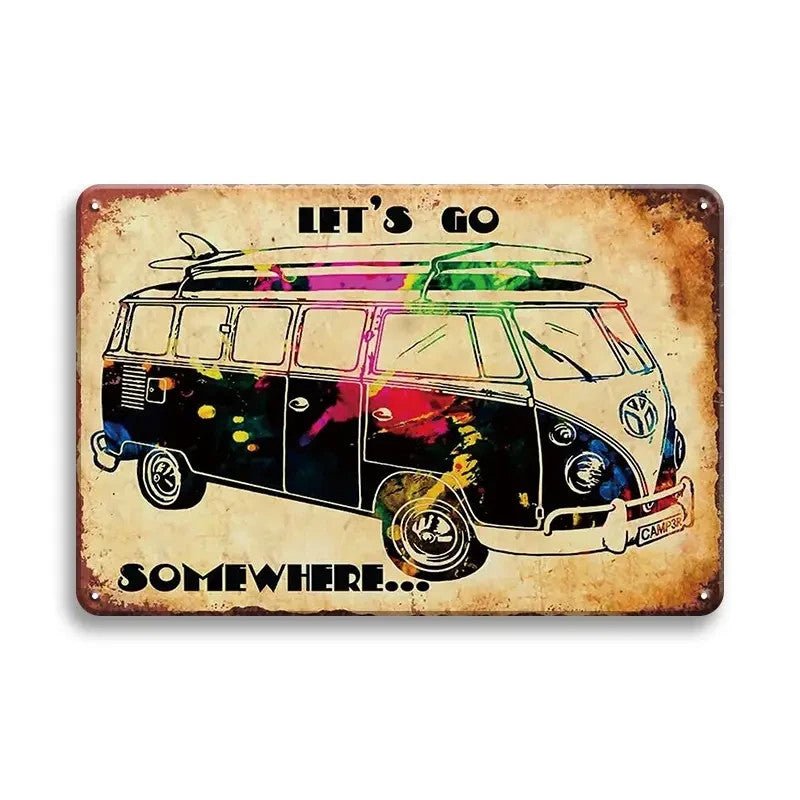 NEW Vintage looking Metal Sign Bus - FranksFunkyStuff