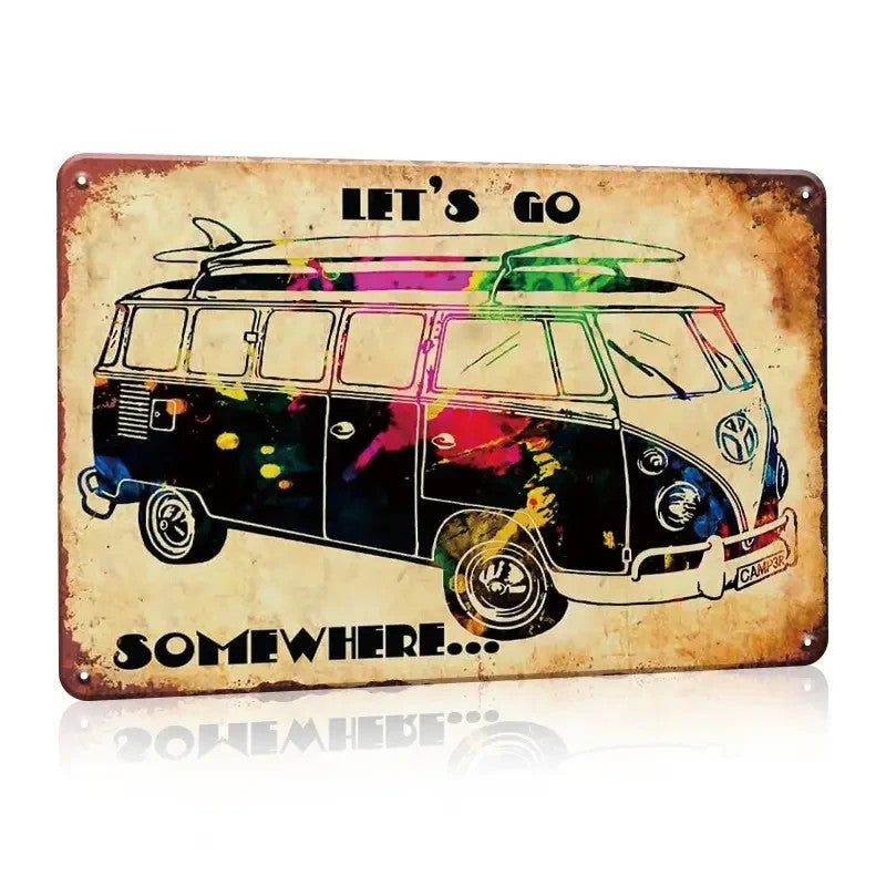 NEW Vintage looking Metal Sign Bus - FranksFunkyStuff