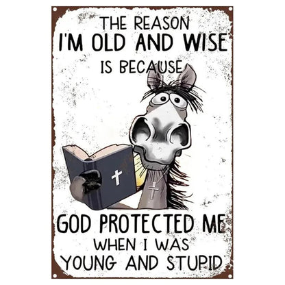 NEW Vintage Style God 'I'm Old and Wise' Metal Sign with Humorous Quote - FranksFunkyStuff