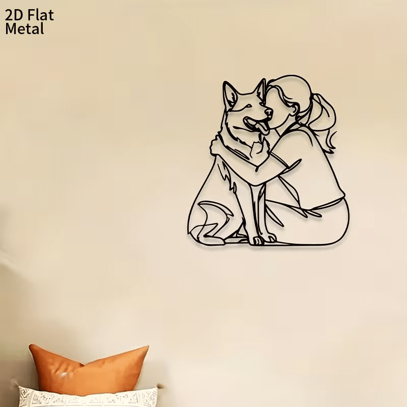 NEW Wall Sculptures, Girl Hugging Happy German Shepherd Metal Wall Art - FranksFunkyStuff