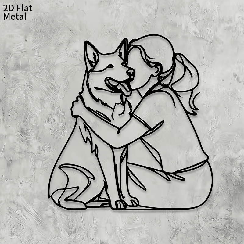 NEW Wall Sculptures, Girl Hugging Happy German Shepherd Metal Wall Art - FranksFunkyStuff