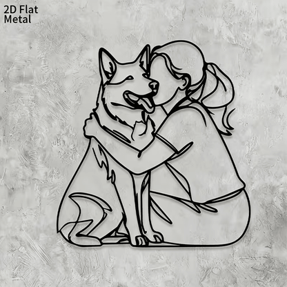 NEW Wall Sculptures, Girl Hugging Happy German Shepherd Metal Wall Art - FranksFunkyStuff