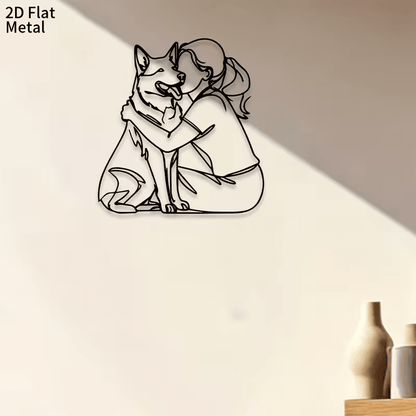 NEW Wall Sculptures, Girl Hugging Happy German Shepherd Metal Wall Art - FranksFunkyStuff