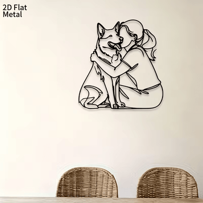 NEW Wall Sculptures, Girl Hugging Happy German Shepherd Metal Wall Art - FranksFunkyStuff