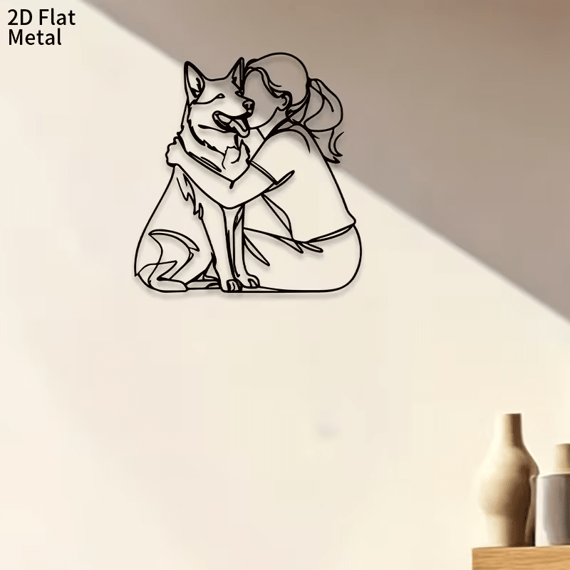 NEW Wall Sculptures, Girl Hugging Happy German Shepherd Metal Wall Art - FranksFunkyStuff