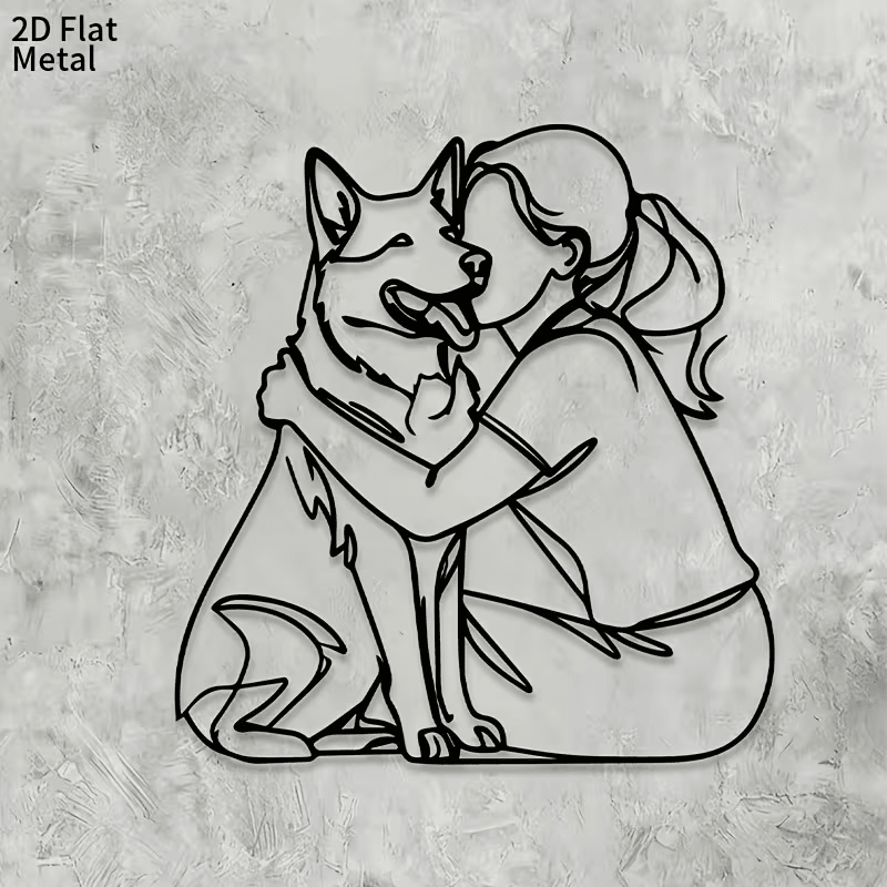 NEW Wall Sculptures, Girl Hugging Happy German Shepherd Metal Wall Art - FranksFunkyStuff