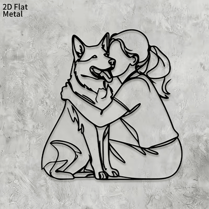 NEW Wall Sculptures, Girl Hugging Happy German Shepherd Metal Wall Art - FranksFunkyStuff