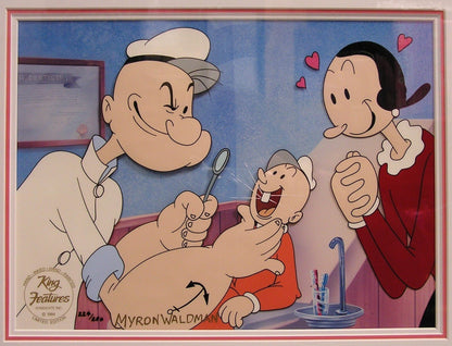 Rare 1994 Cel "No Cavities" Popeye & Olive Oyl signed by Myron Waldman with COA - FranksFunkyStuff