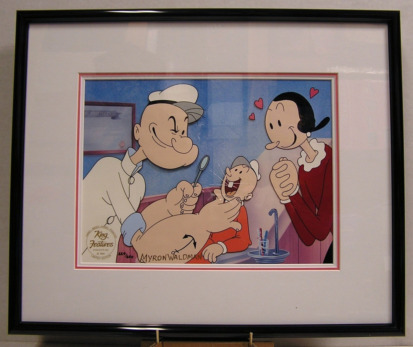 Rare 1994 Cel "No Cavities" Popeye & Olive Oyl signed by Myron Waldman with COA - FranksFunkyStuff