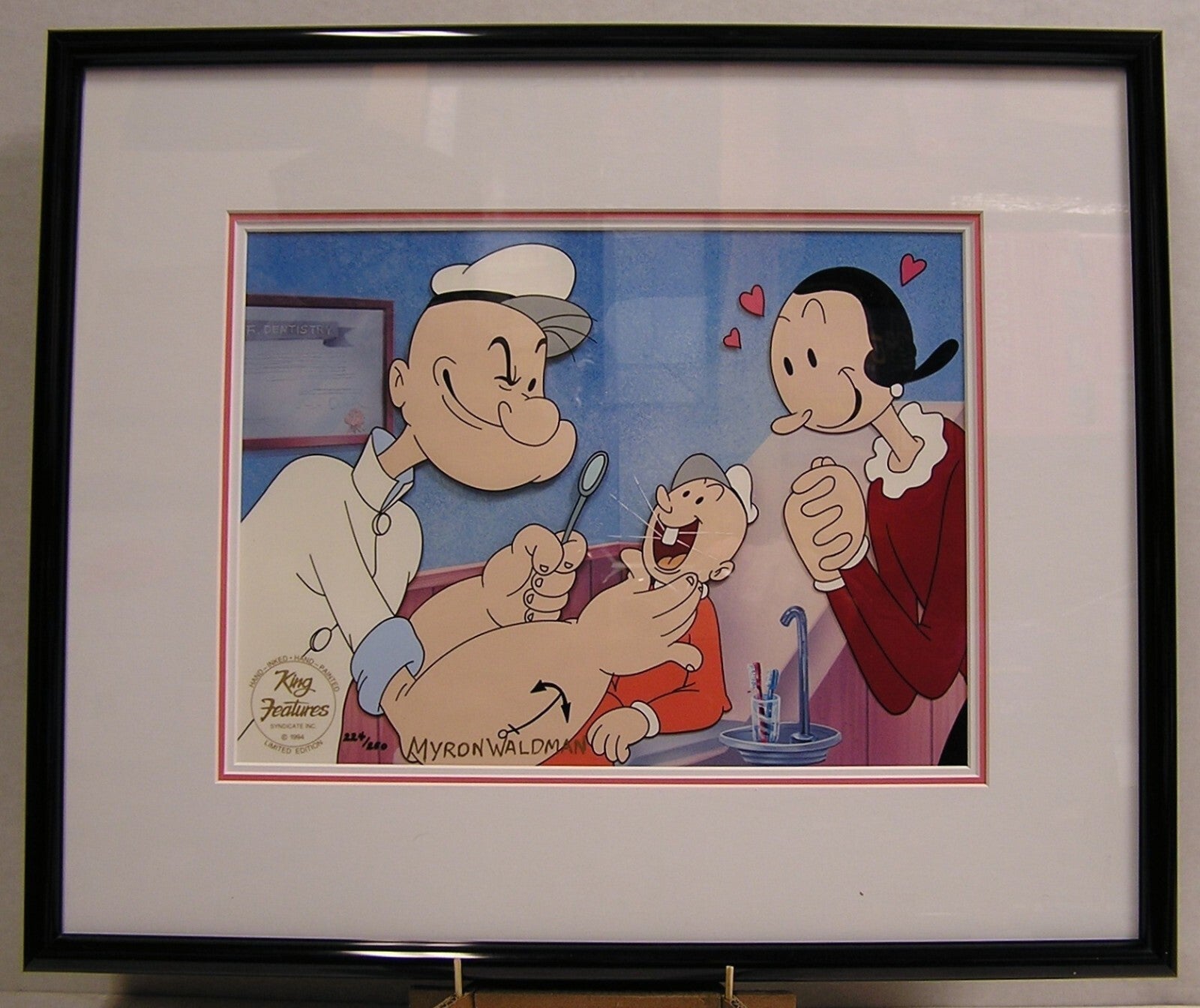 Rare 1994 Cel "No Cavities" Popeye & Olive Oyl signed by Myron Waldman with COA - FranksFunkyStuff