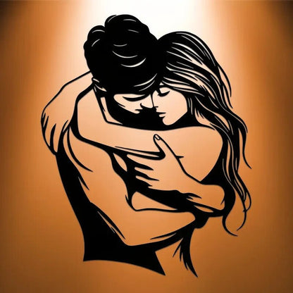 Sensual Couple Hugging Metal Wall Art - Modern Iron Silhouette - FranksFunkyStuff
