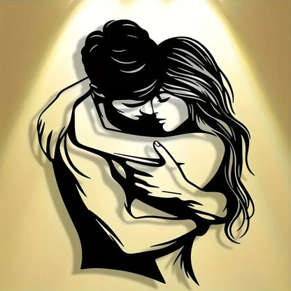 Sensual Couple Hugging Metal Wall Art - Modern Iron Silhouette - FranksFunkyStuff