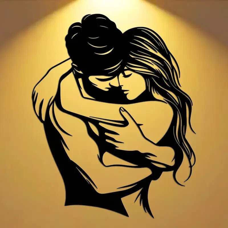 Sensual Couple Hugging Metal Wall Art - Modern Iron Silhouette - FranksFunkyStuff