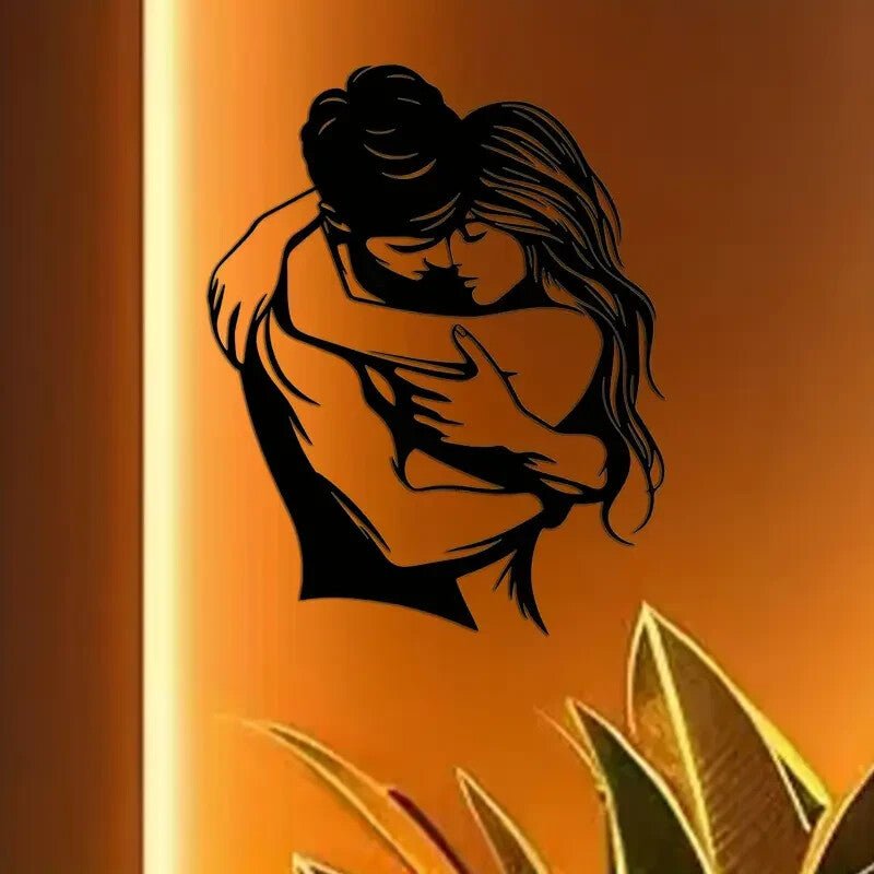 Sensual Couple Hugging Metal Wall Art - Modern Iron Silhouette - FranksFunkyStuff
