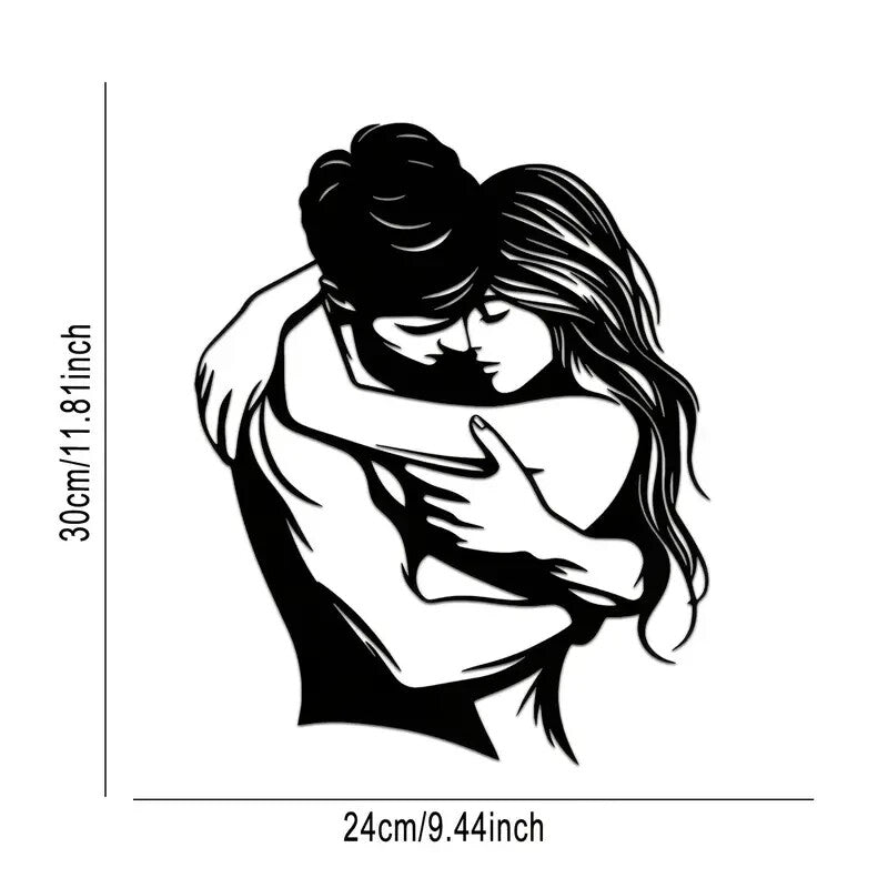 Sensual Couple Hugging Metal Wall Art - Modern Iron Silhouette - FranksFunkyStuff
