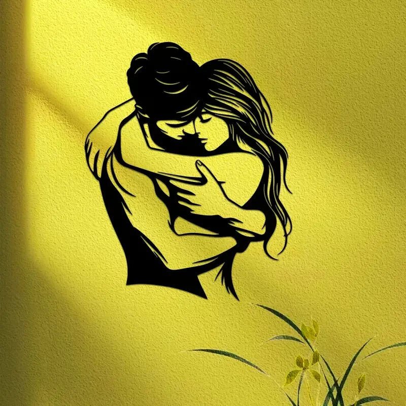 Sensual Couple Hugging Metal Wall Art - Modern Iron Silhouette - FranksFunkyStuff