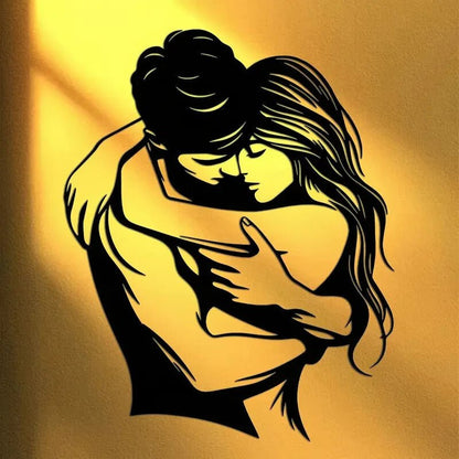 Sensual Couple Hugging Metal Wall Art - Modern Iron Silhouette - FranksFunkyStuff