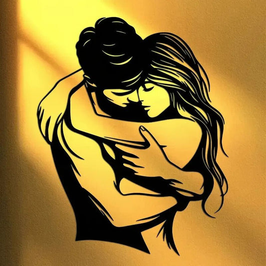 Sensual Couple Hugging Metal Wall Art - Modern Iron Silhouette - FranksFunkyStuff