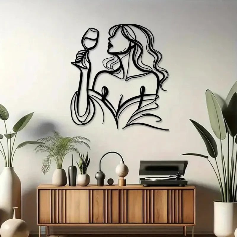 SEXY FEMALE Metal Silhouette With Wine Glass - FranksFunkyStuff
