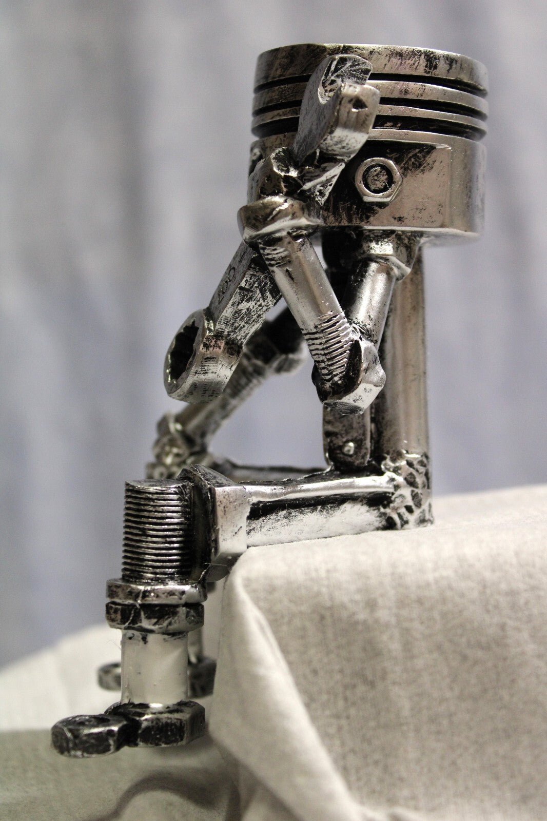Skull Piston Sculpture, Gear Face, Man Cave, Mechanic, Tabletop, - FranksFunkyStuff