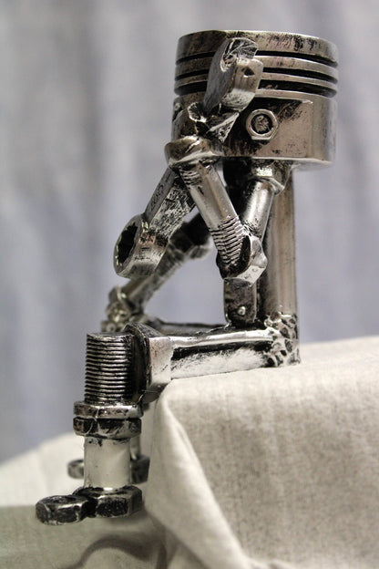Skull Piston Sculpture, Gear Face, Man Cave, Mechanic, Tabletop, - FranksFunkyStuff