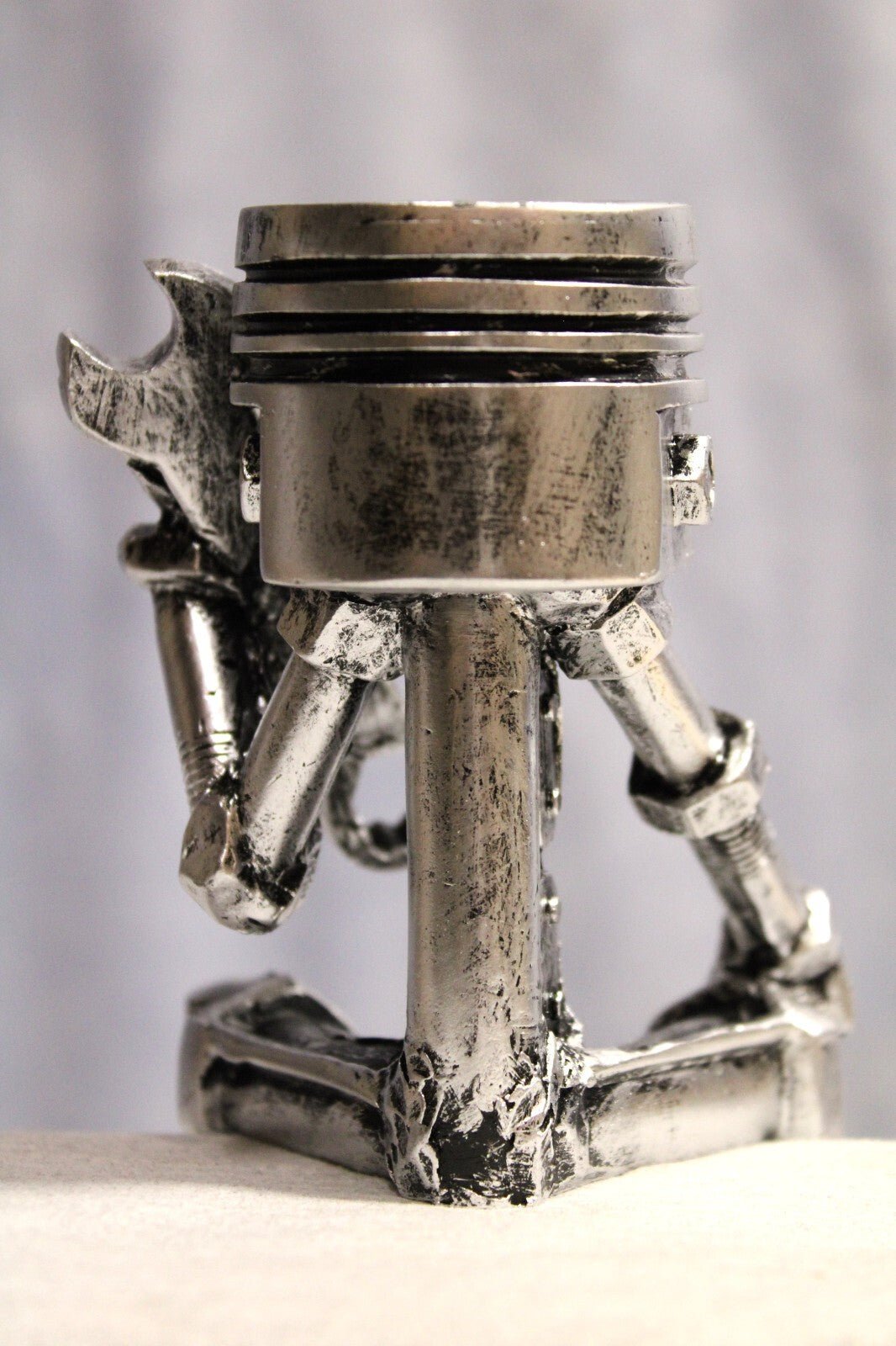 Skull Piston Sculpture, Gear Face, Man Cave, Mechanic, Tabletop, - FranksFunkyStuff