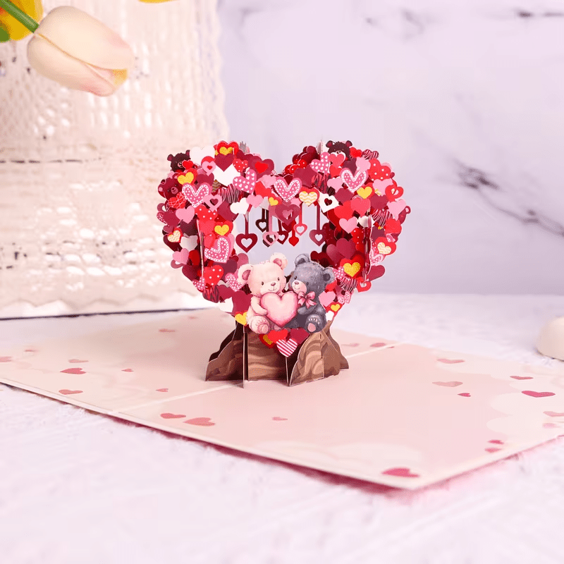 Valentine'S Day 3D Pop - Up Card with Heart - Shaped Balloons & Two Bears - FranksFunkyStuff