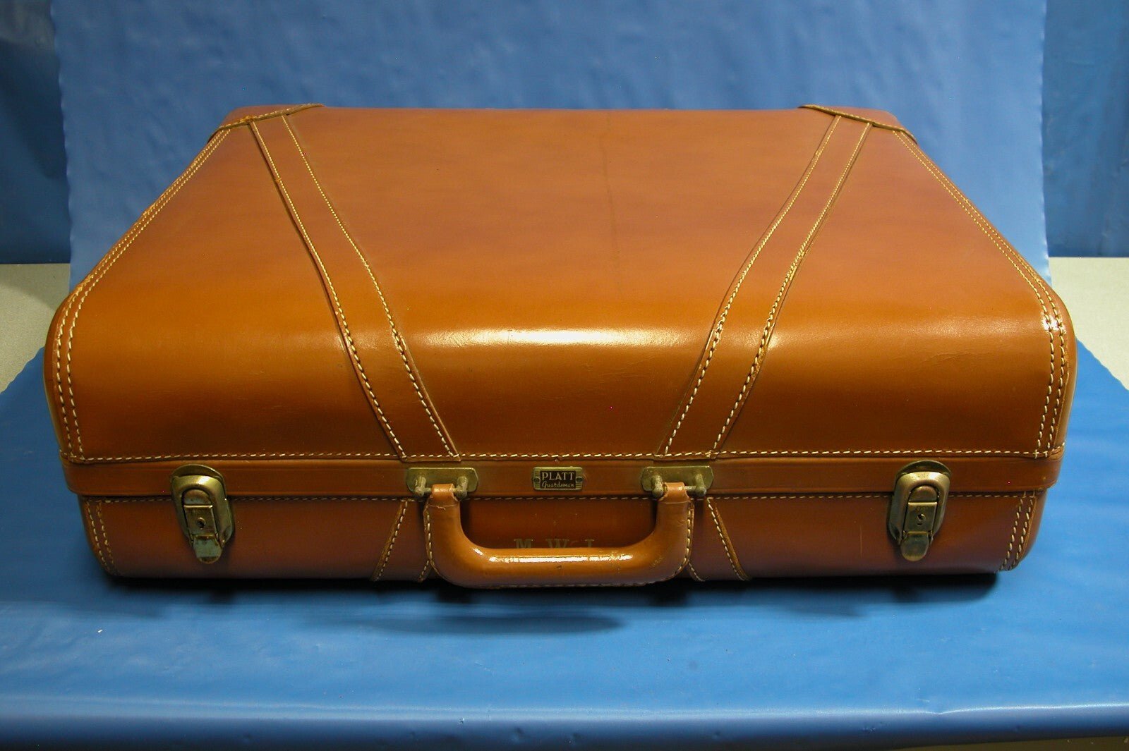 Vintage 1930 - 1940 PLATT GUARDSMAN Leather Suitcase Hard Case Luggage Tan - FranksFunkyStuff