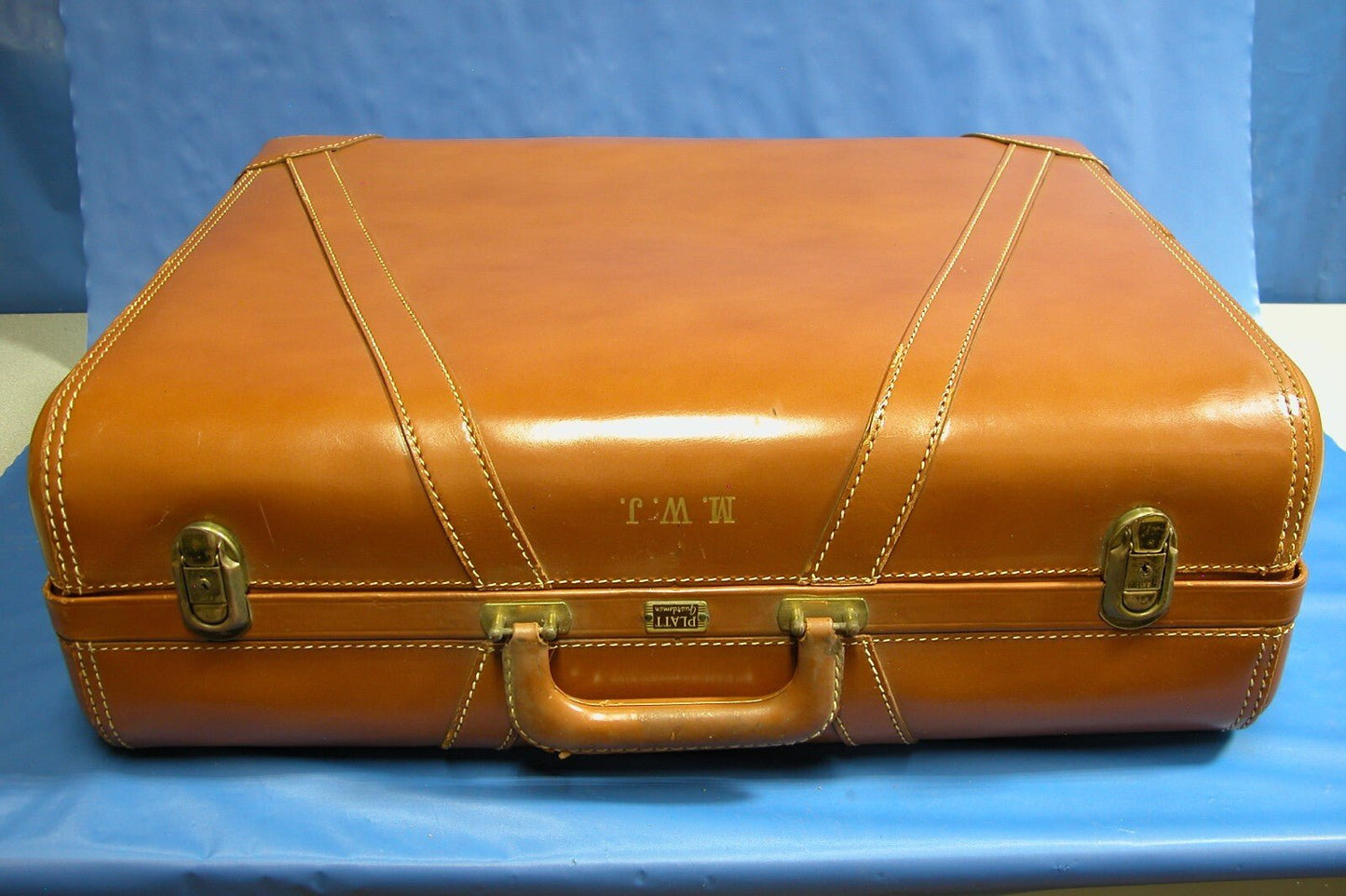 Vintage 1930 - 1940 PLATT GUARDSMAN Leather Suitcase Hard Case Luggage Tan - FranksFunkyStuff