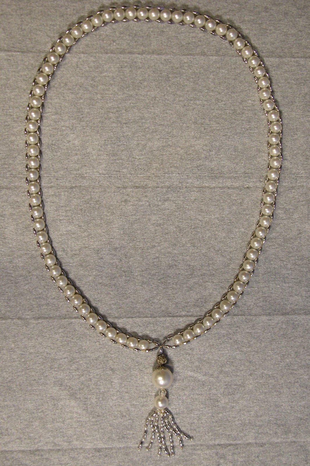Vintage 1950's Pearl Necklace W/ Pearl and Stone Tassel - FranksFunkyStuff