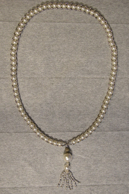 Vintage 1950's Pearl Necklace W/ Pearl and Stone Tassel - FranksFunkyStuff