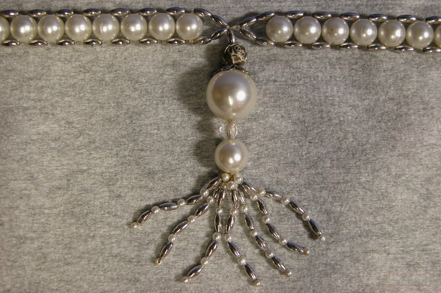 Vintage 1950's Pearl Necklace W/ Pearl and Stone Tassel - FranksFunkyStuff