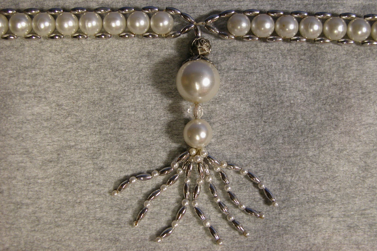 Vintage 1950's Pearl Necklace W/ Pearl and Stone Tassel - FranksFunkyStuff