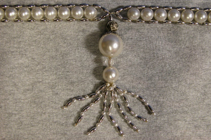 Vintage 1950's Pearl Necklace W/ Pearl and Stone Tassel - FranksFunkyStuff