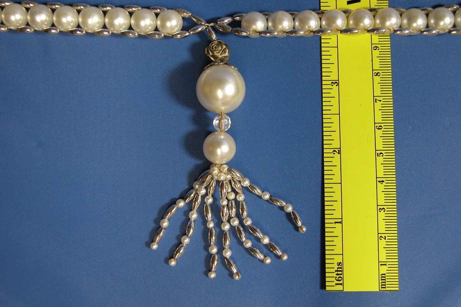 Vintage 1950's Pearl Necklace W/ Pearl and Stone Tassel - FranksFunkyStuff