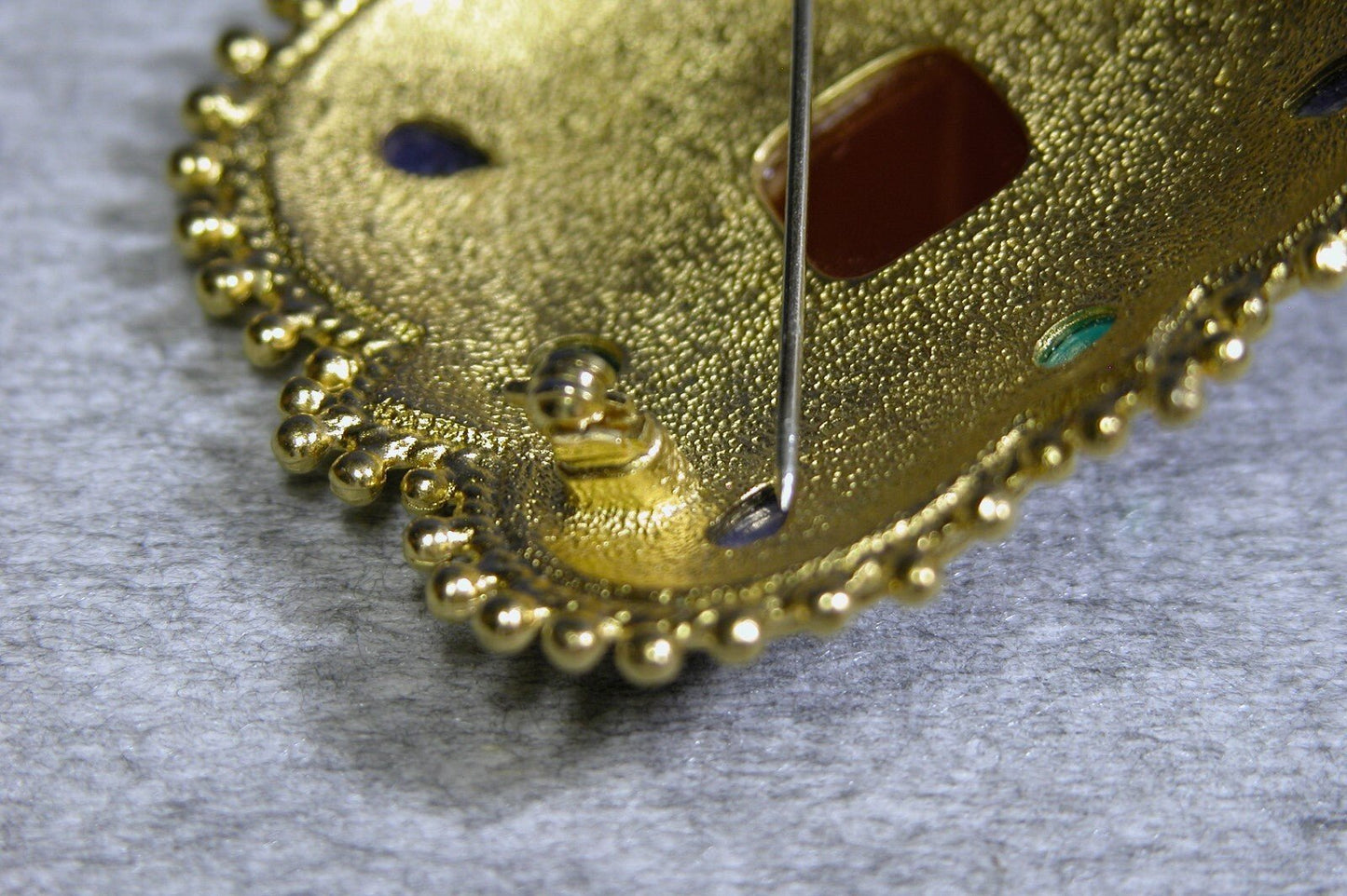 Vintage 1970's Costume Jewelry , Encrusted Brooch - FranksFunkyStuff