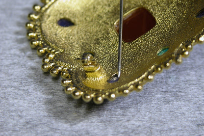 Vintage 1970's Costume Jewelry , Encrusted Brooch - FranksFunkyStuff